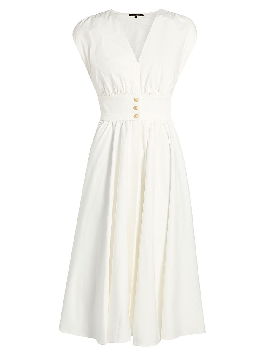 Women's Rose Draped Button-Front Midi-Dress - White - Size XXL