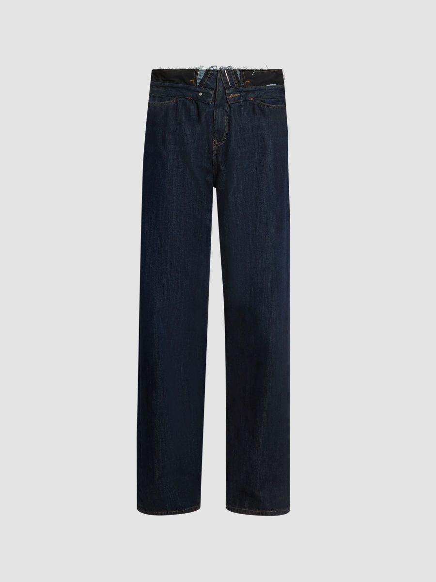 Women's Distressed Mid-Rise Jeans - Dark Blue - Size 31