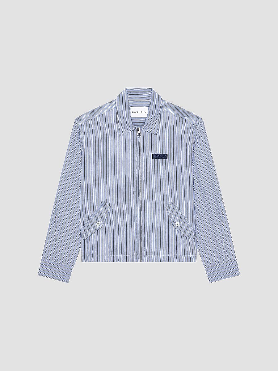 Givenchy Men's Couture Seam Striped Blouson Shirt in Cotton - Blue White - Size 46