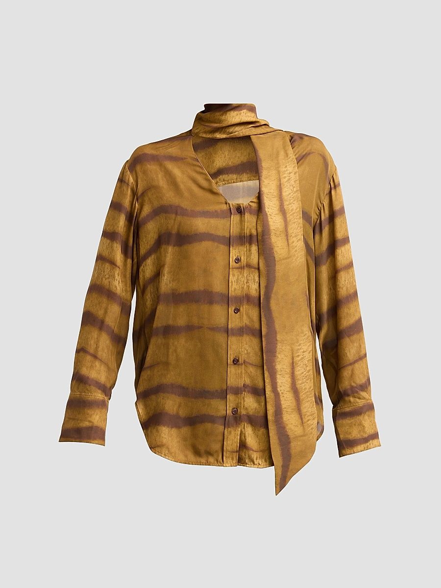 Women's Tiger-Striped Silk Shirt - Light Tiger Multi - Size XL