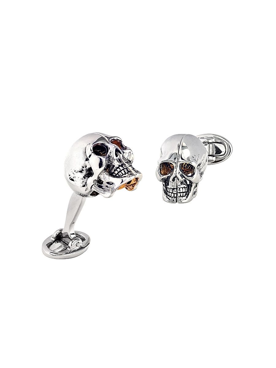 Men's 18K Gold Vermeil & Sterling Silver Skull With Brain Cufflinks - Silver Gold