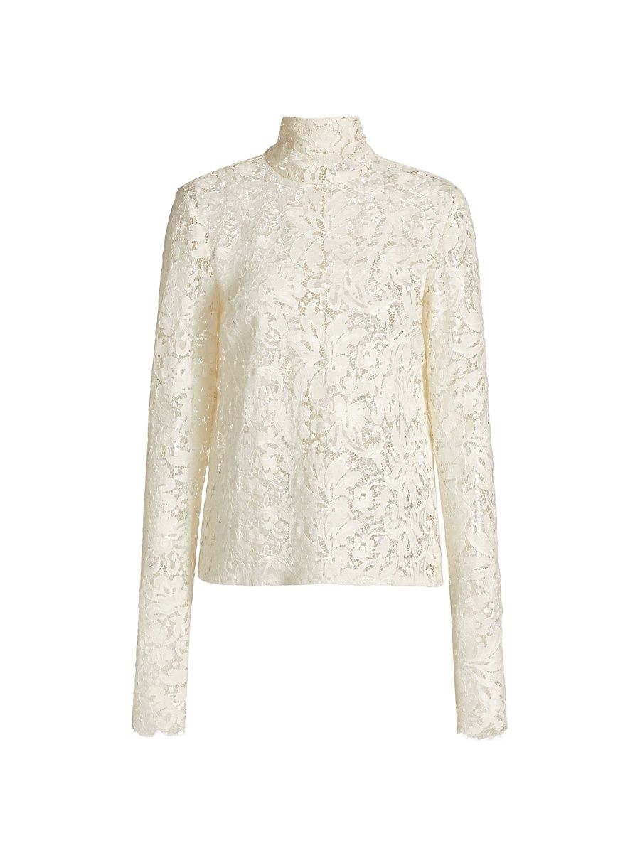 Women's Indy Guipure Lace Turtleneck Top - Cream - Size 12