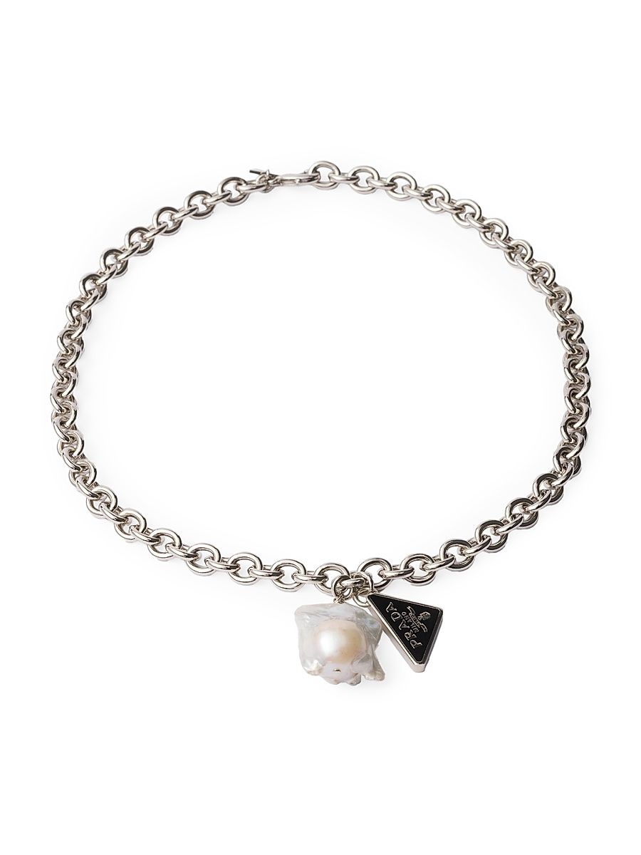Women's Metal Necklace with Pearl - Silver