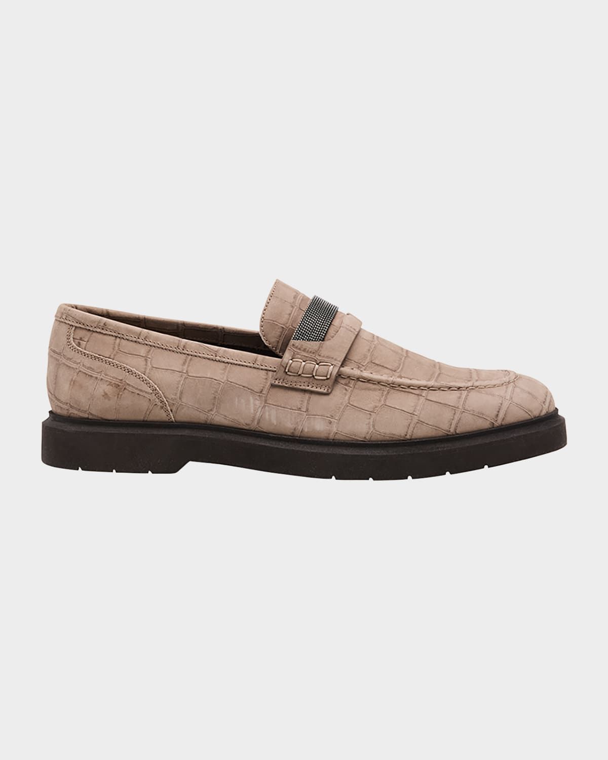 Croc-Embossed Suede Monili Penny Loafers