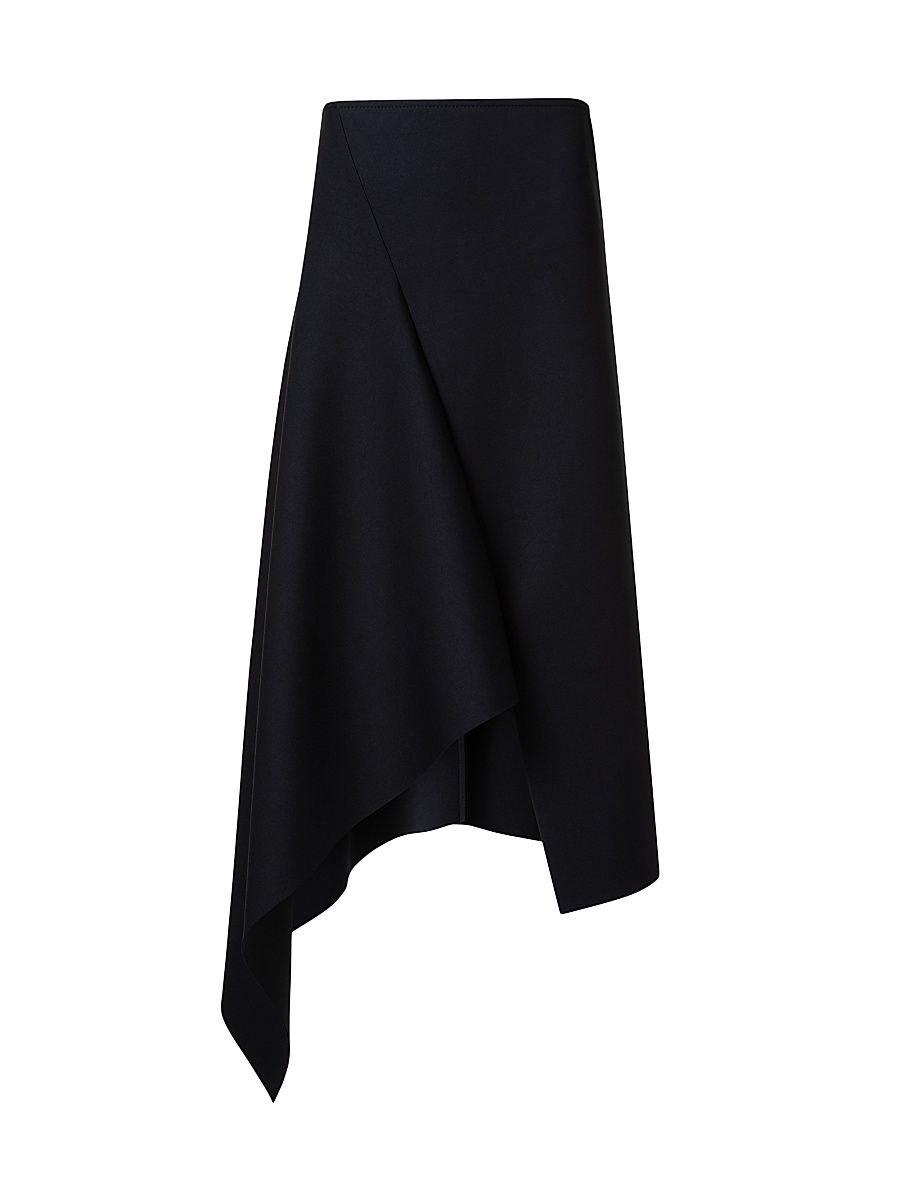 Women's Neoprene Asymmetric Midi-Skirt - Black - Size 2