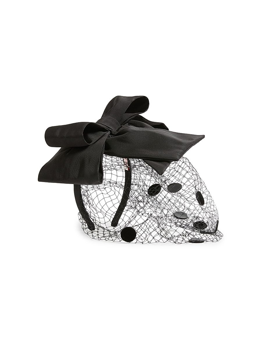 Women's Vlogo Signature Headband with Bow and Veil in Silk and Velvet - Black