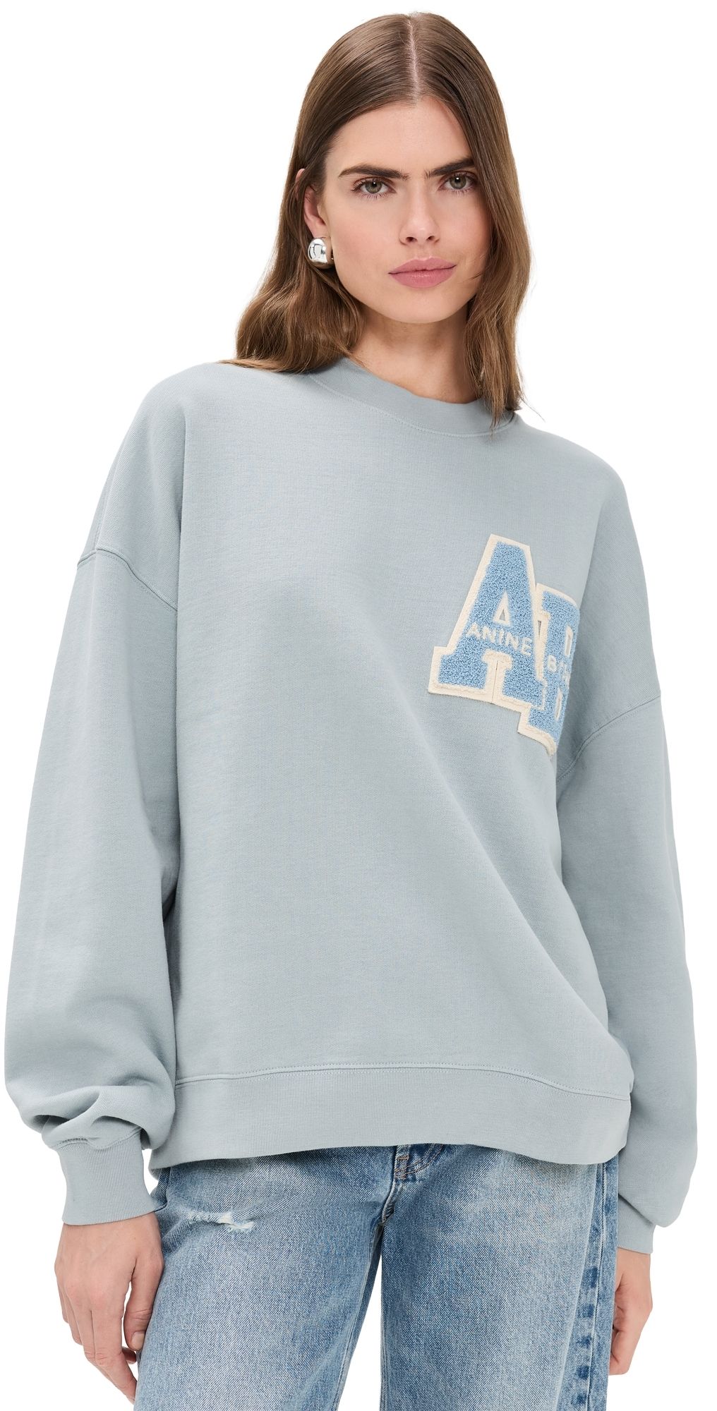 ANINE BING Miles Oversized Letterman Sweatshirt Pastel Blue M