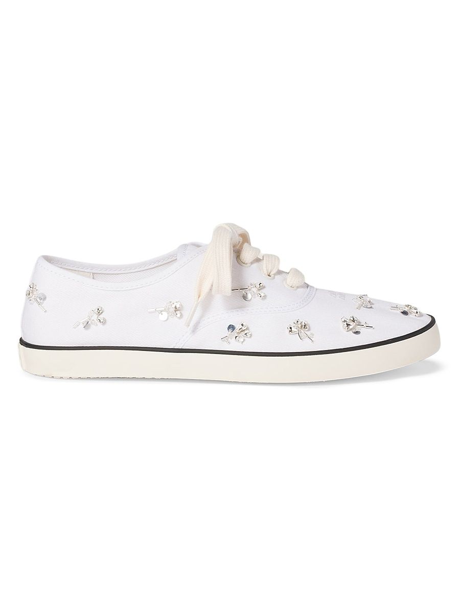 Women's Embroidered Drill Sneakers - White - Size 5