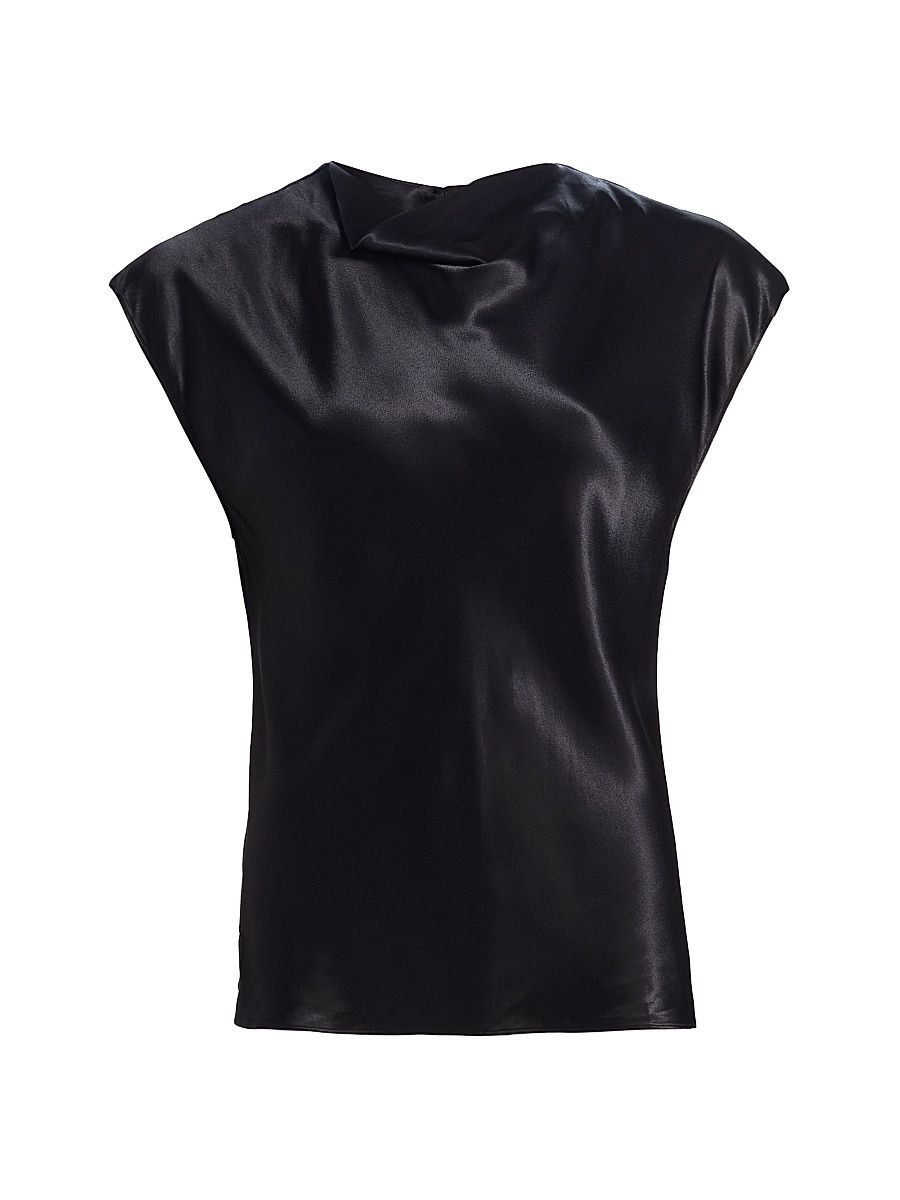 Women's Loretta Cowlneck Satin Top - Black - Size Large
