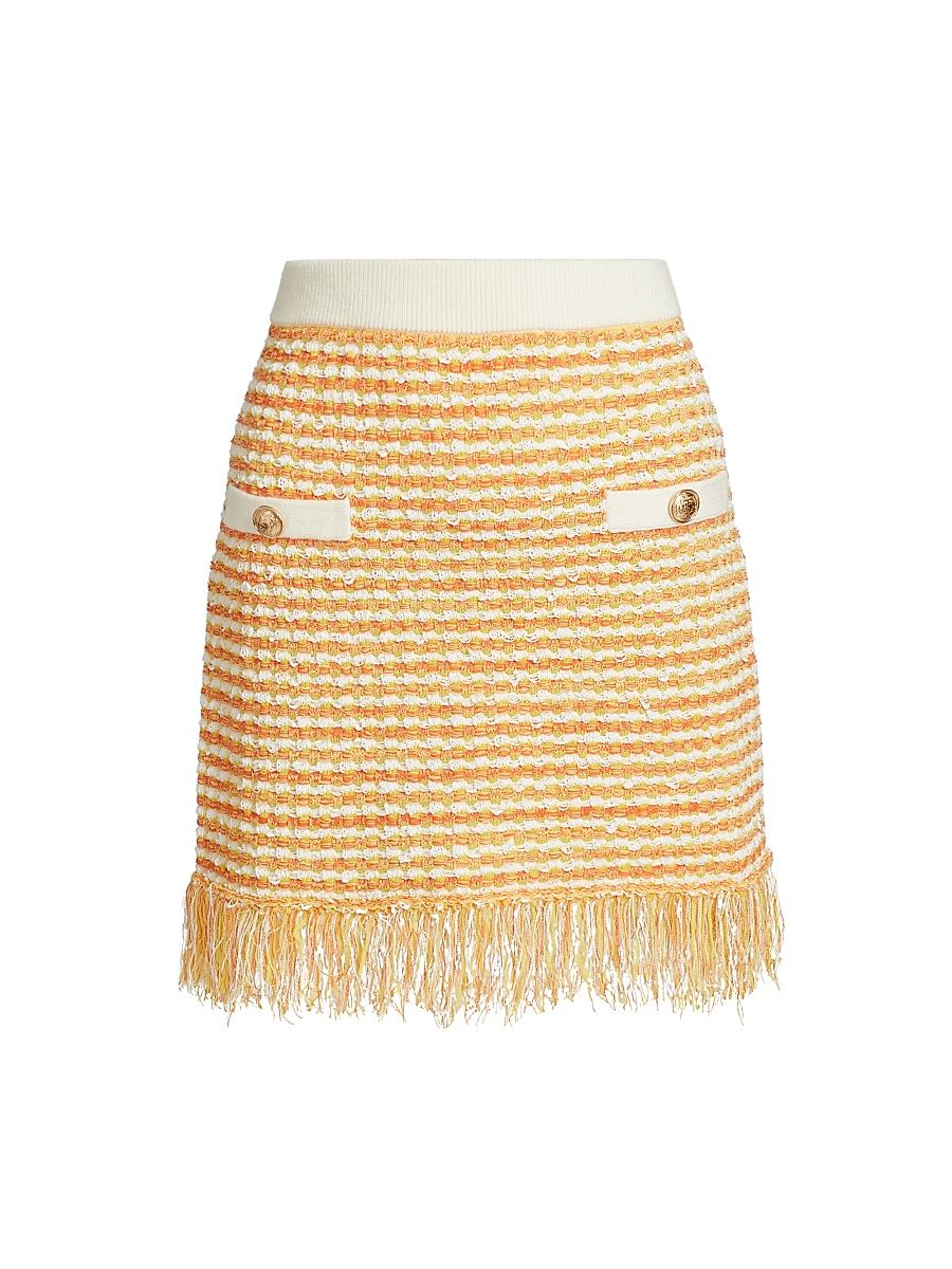 Women's Kali Textured Fringe Knit Miniskirt - Orange Yellow Multi - Size Medium