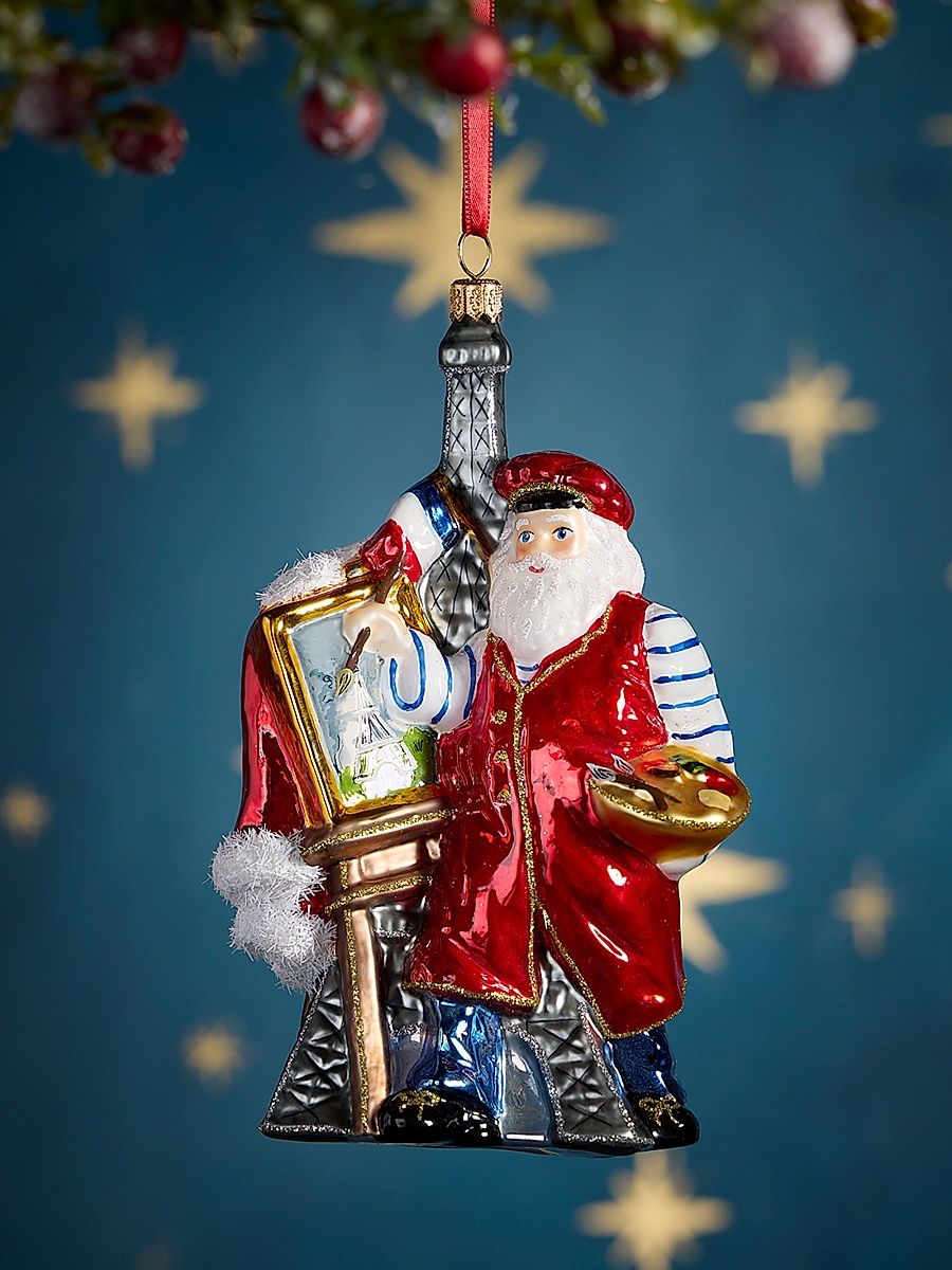 Parisian Santa Glass Ornament