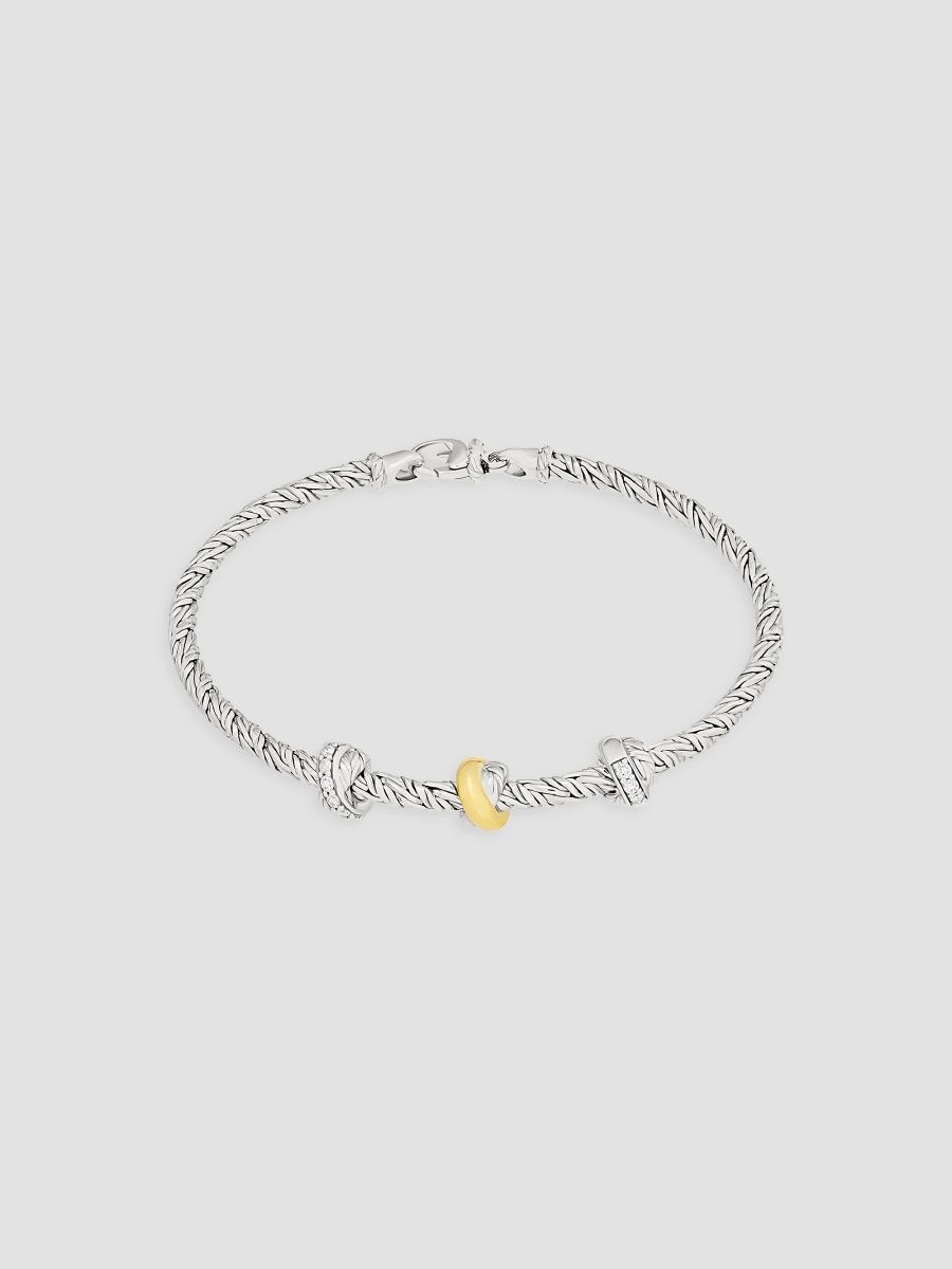 Jan Leslie Women's Sterling Silver, 18K Yellow Gold & 0.18 TCW Diamond Foxtail Chain Bracelet - Silver