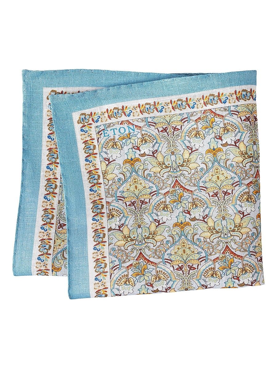 Men's Floral Silk Pocket Sqaure - Light Blue