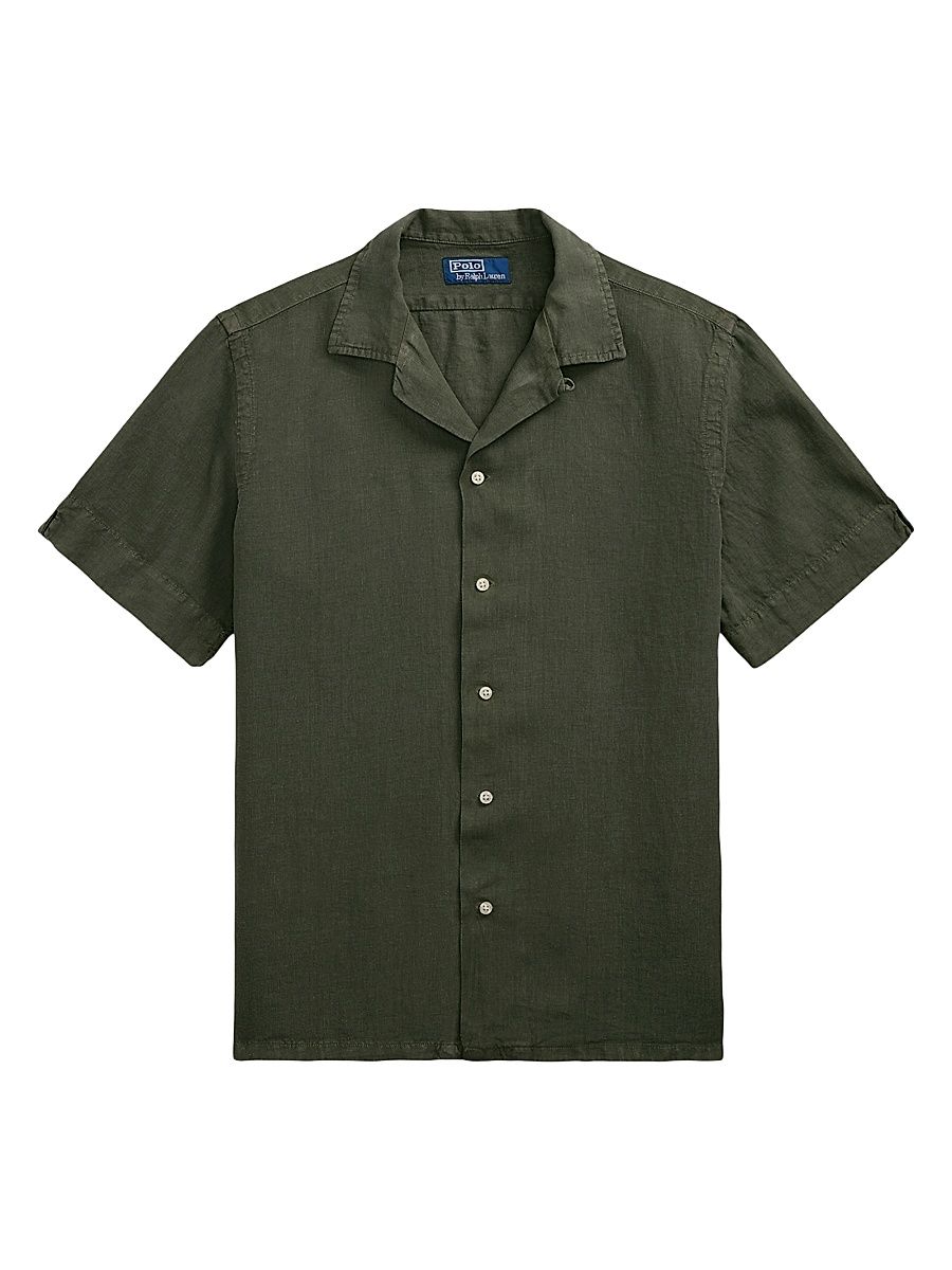 Men's Classic-Fit Linen Camp Shirt - New Olive - Size Small