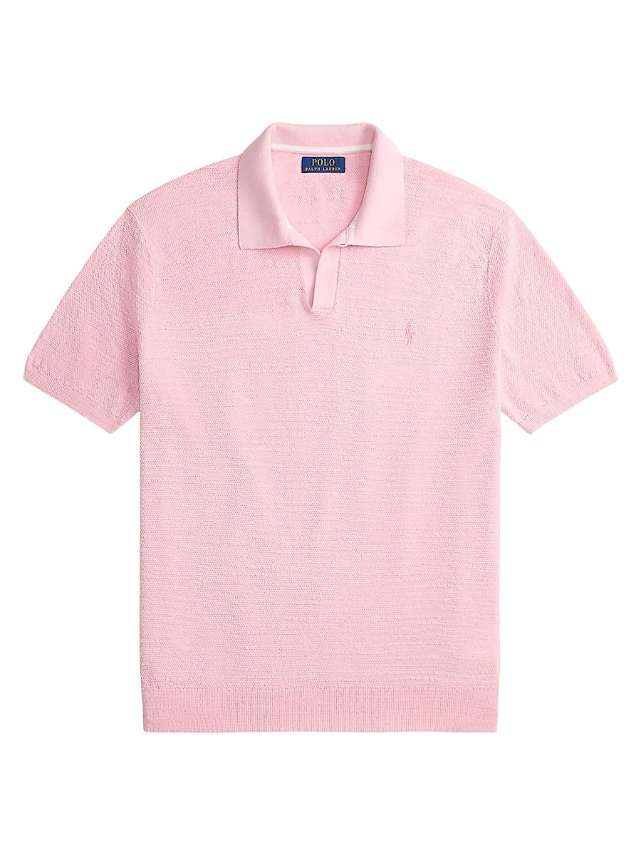 Men's Cotton-Linen Knit Polo Shirt - Carmel Pink Deck Wash White - Size XXL
