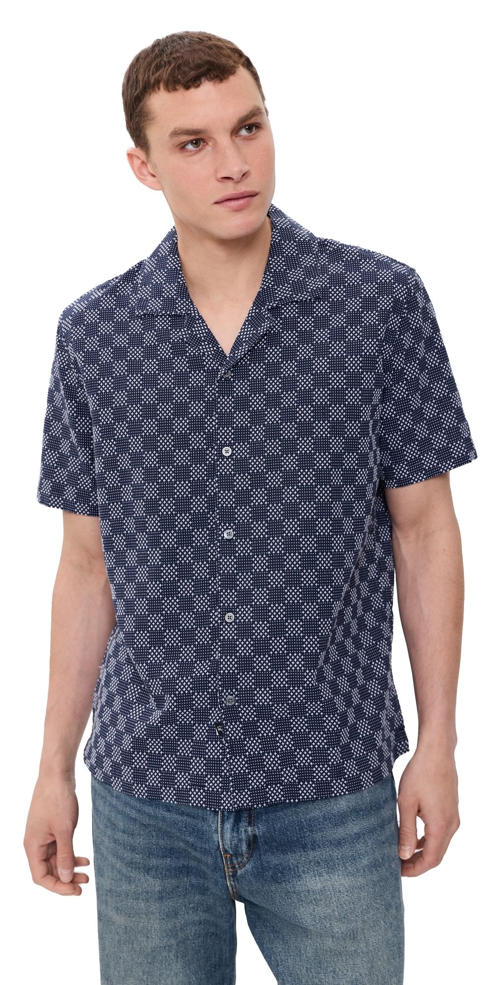 RAILS Kin Button Down Shirt Navy Sashiko M