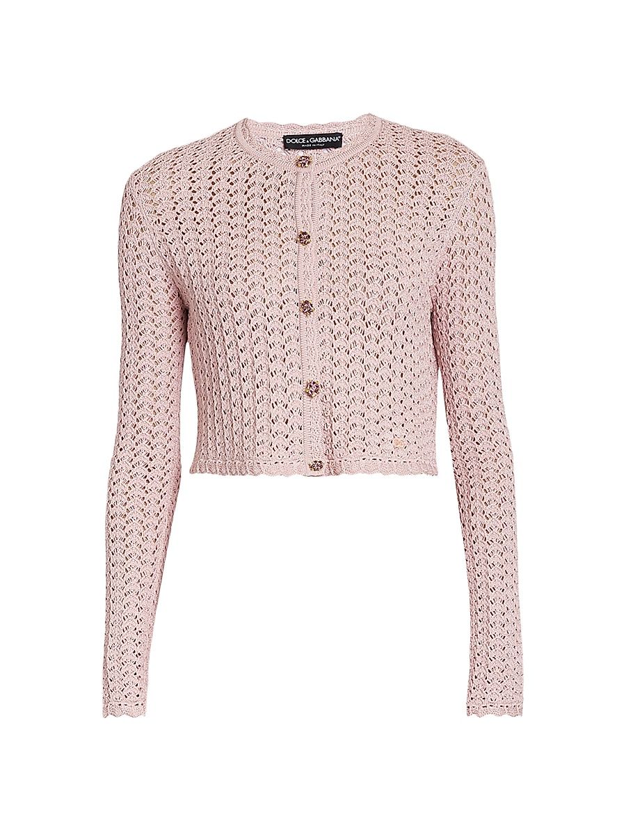 Women's Crochet Knit Crop Cardigan - Rosa - Size 12