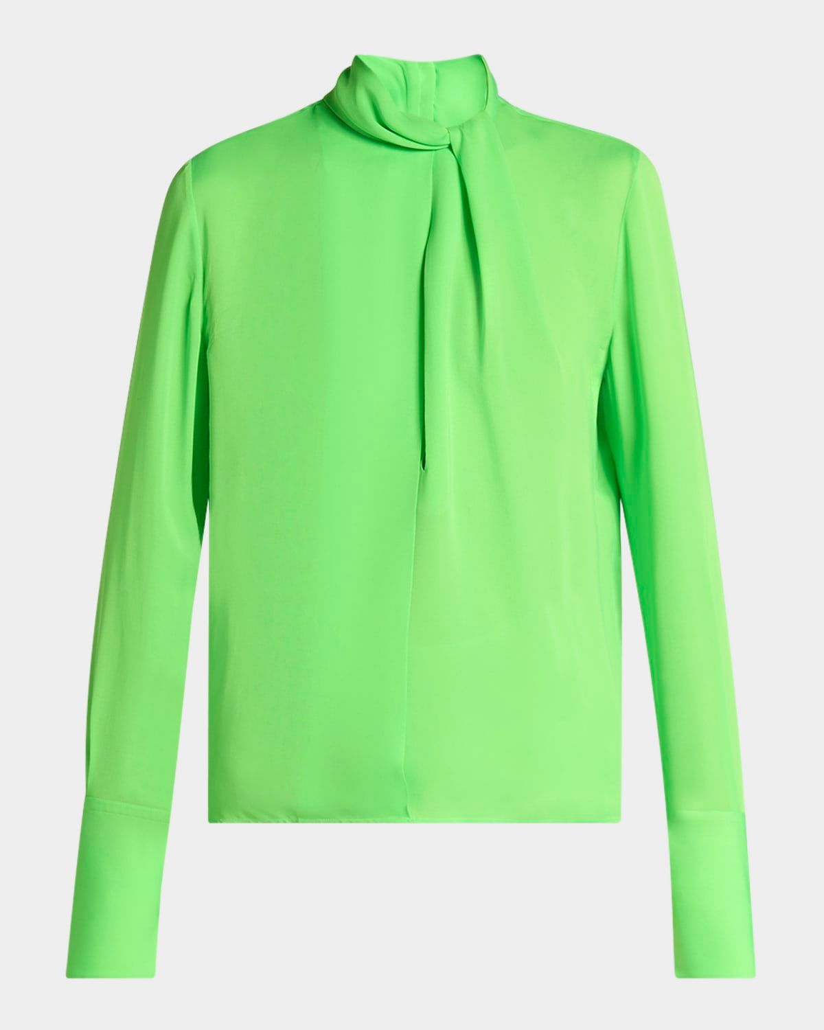 Twisted-Neck Silk Long-Sleeve Shirt