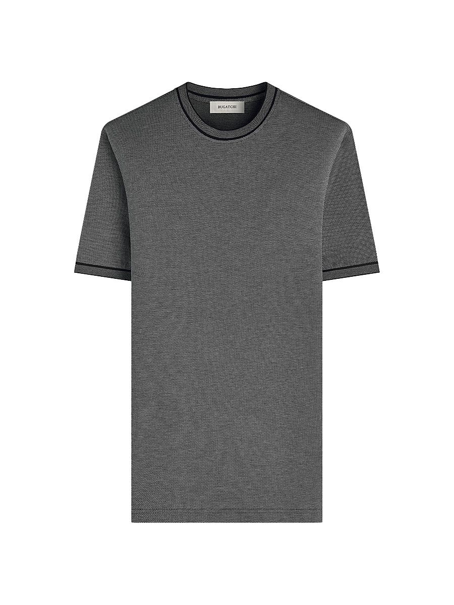 Men's Micro-Check Cotton Crewneck T-Shirt - Black - Size XXL