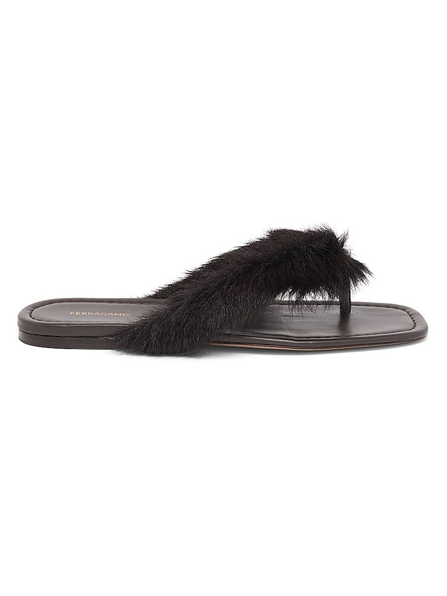 Women's Loly Faux Fur-Trim Leather Sandals - Testa Di Moro - Size 10.5
