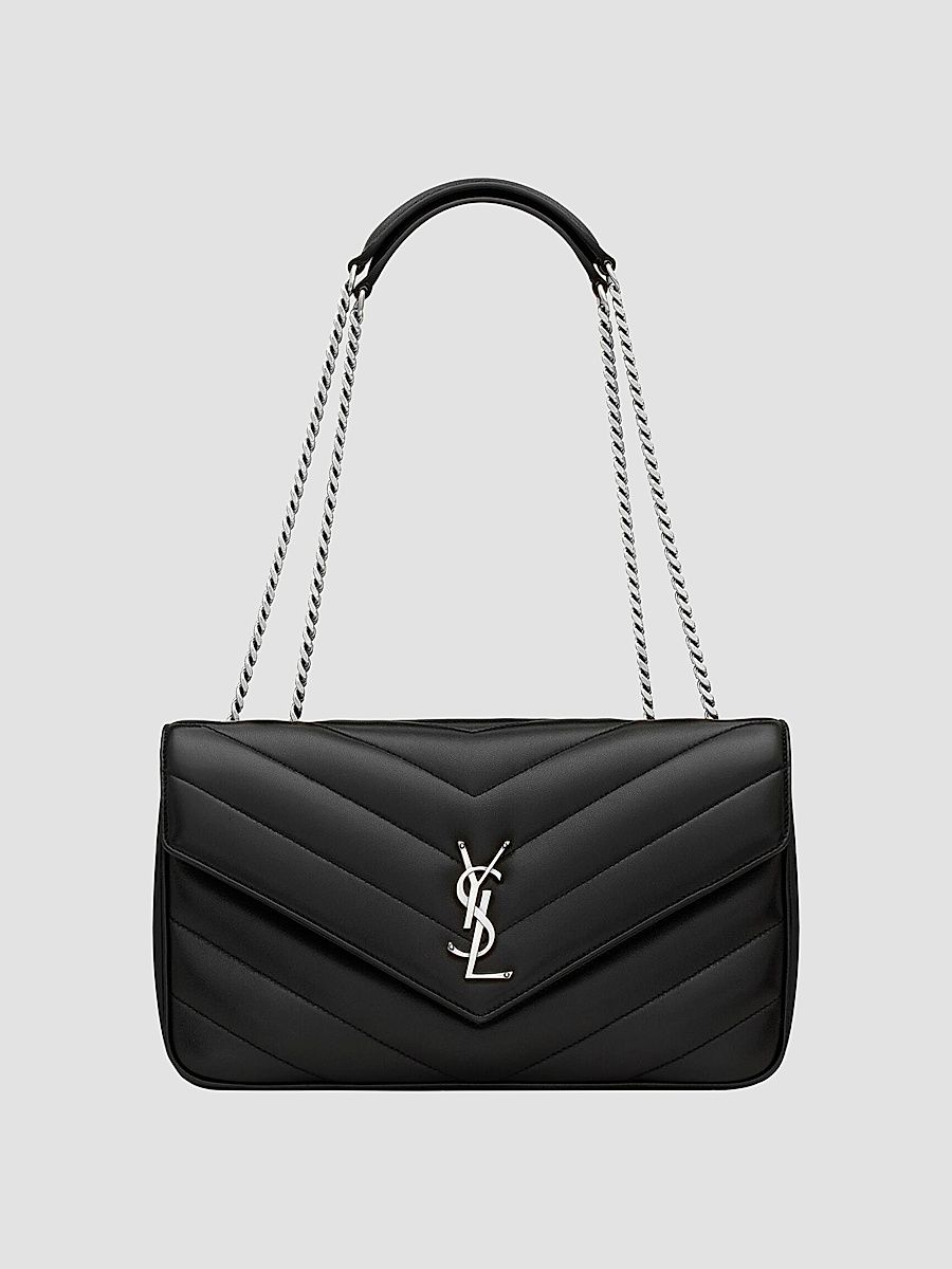Saint Laurent Women's Loulou Medium in Matelasse Lambskin Leather Shoulder Bag - Noir