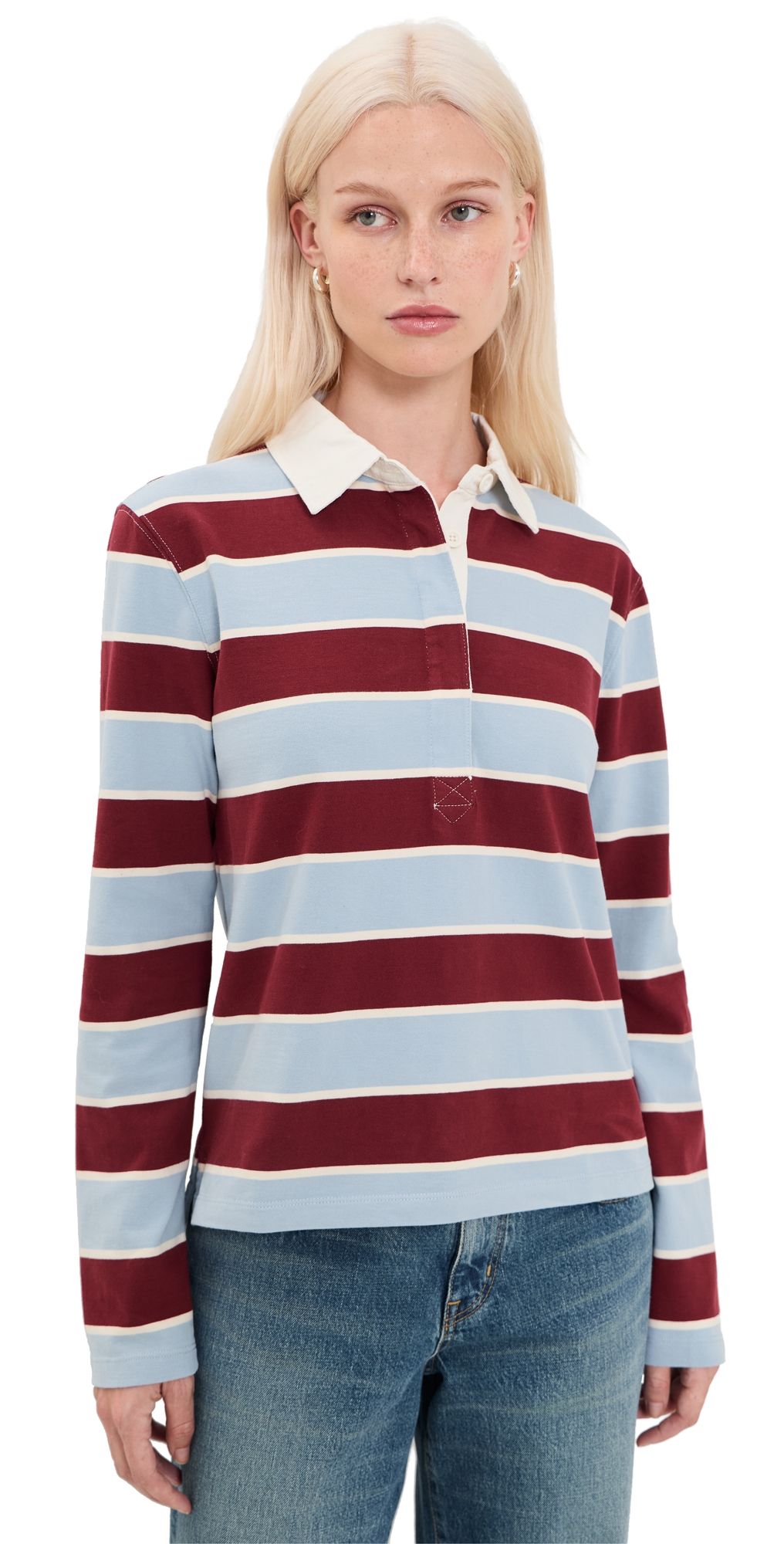 Marine Layer Miracle Jersey Polo Blue/Cabernet Stripe XL