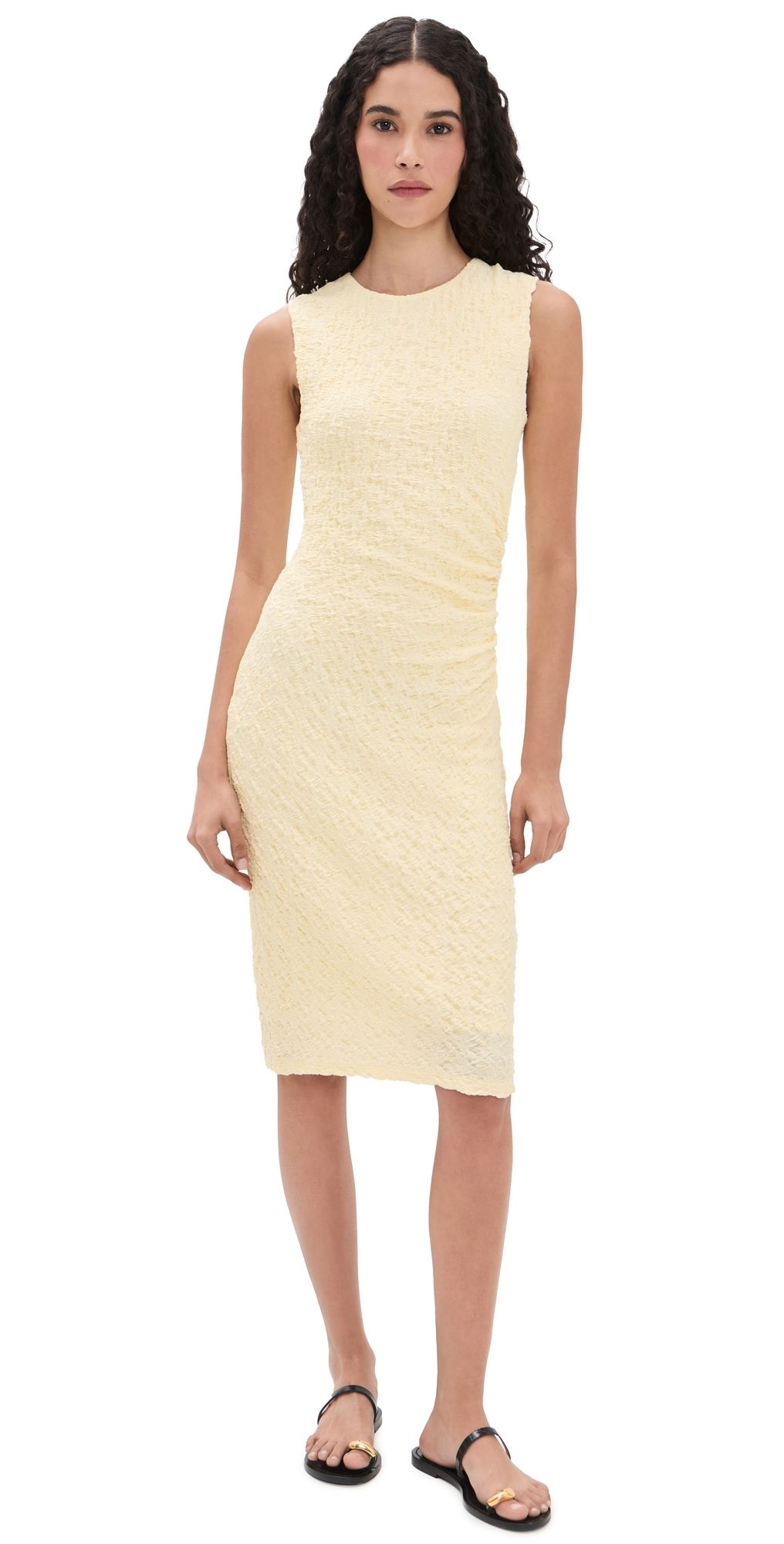 Vince Sleeveless Side Drape Dress Lt Dandelion L