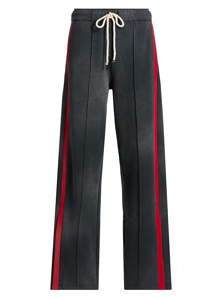 Men's P. E. Heavy Cotton Track Pants - Black Red - Size Medium