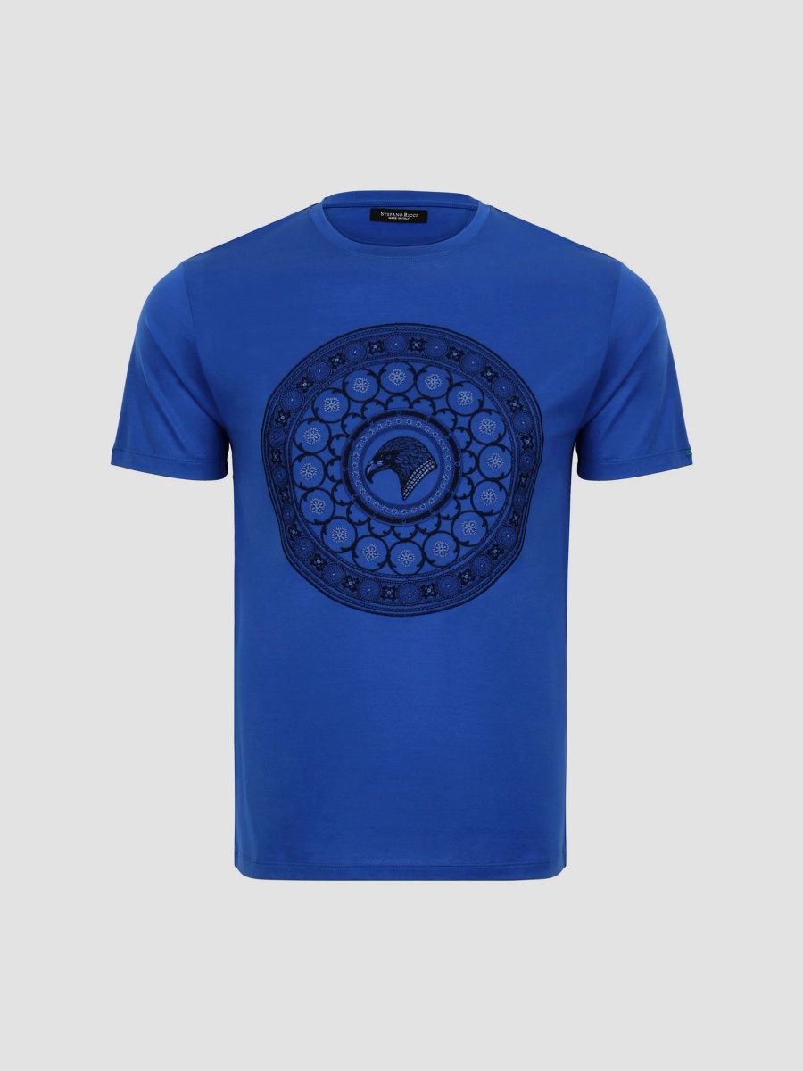 Stefano Ricci Men's Floral Medallion Logo T-Shirt - Sailor Blue - Size XXXL