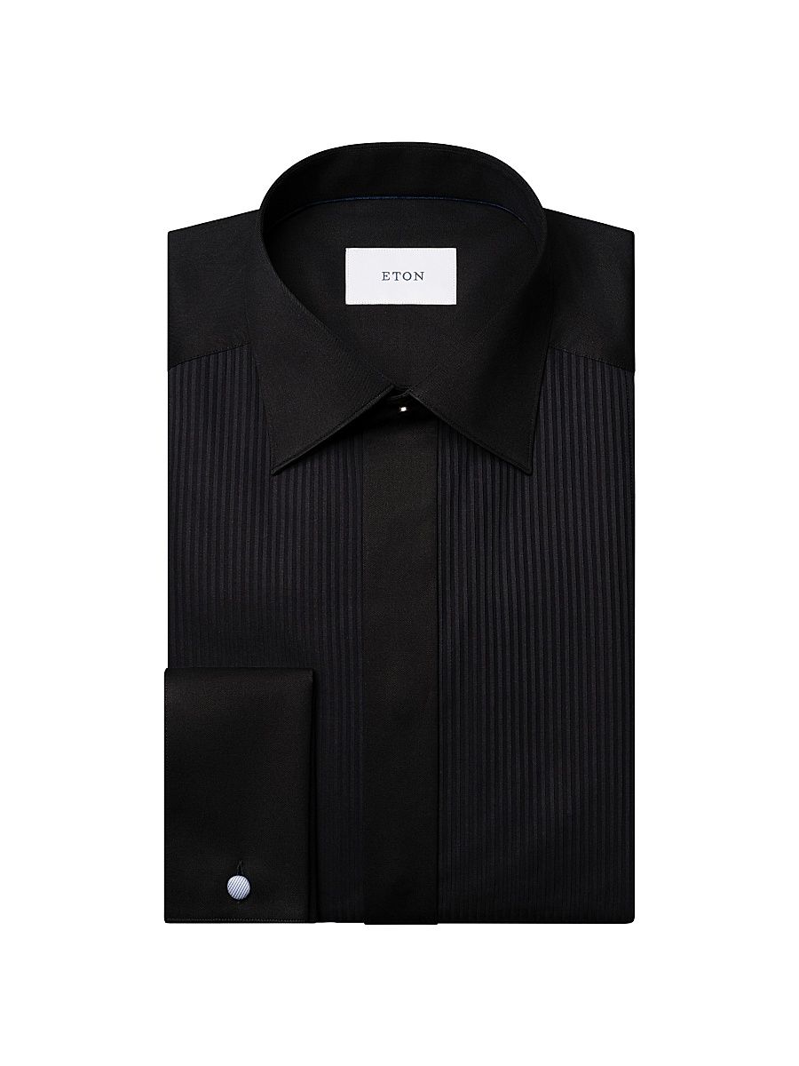 Men's Contemporary Fit Plissé Shirt - Black - Size 18
