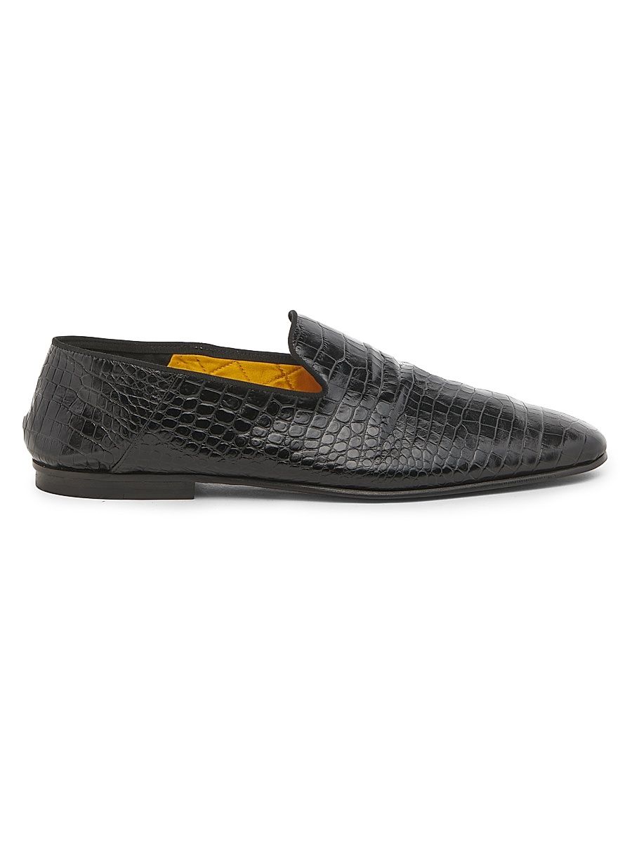 Men's Steven Alligator-Embossed Leather Slippers - Black - Size 11.5