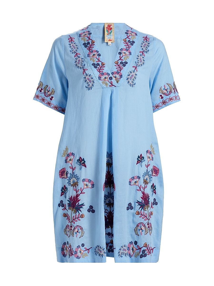 Women's Kesia Embroidered Tunic Dress - Della Robbia Blue - Size XXL