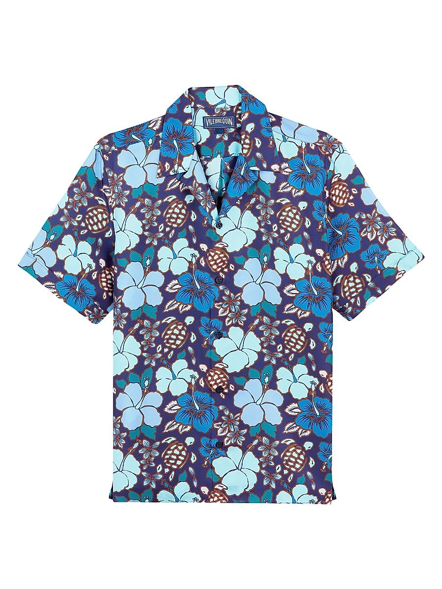 Men's Silk Bowling Shirt - Minuit - Size XXL