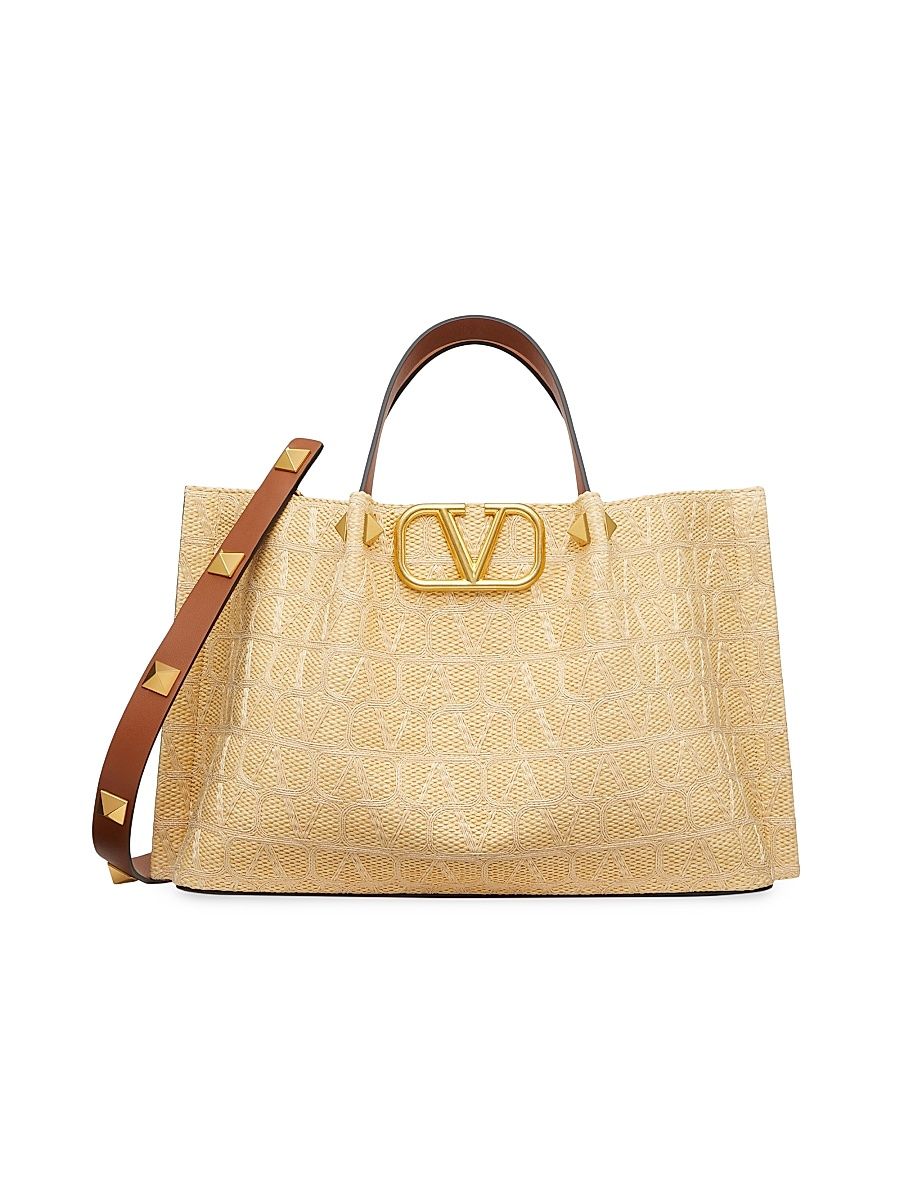 Women's Medium Raffia Summer Tote With Toile Iconographe Embroidery - Natural