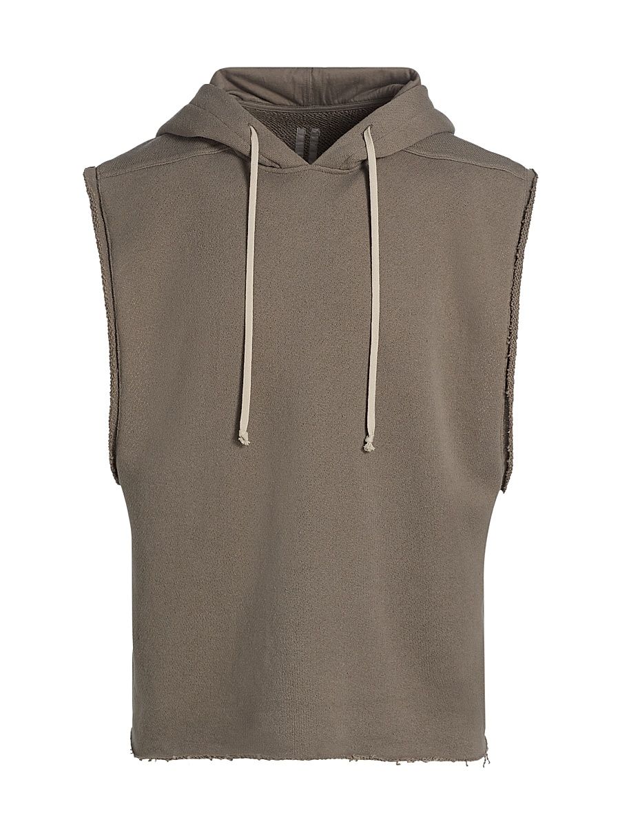 Men's Drawstring Sleeveless Cotton Hoodie - Dust - Size XXL