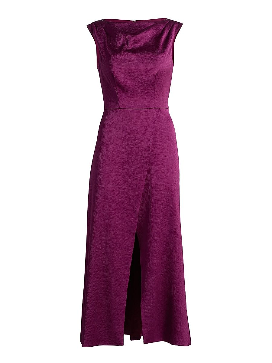 Women's Ginger Satin Tea-Length Dress - Mulberry - Size 16
