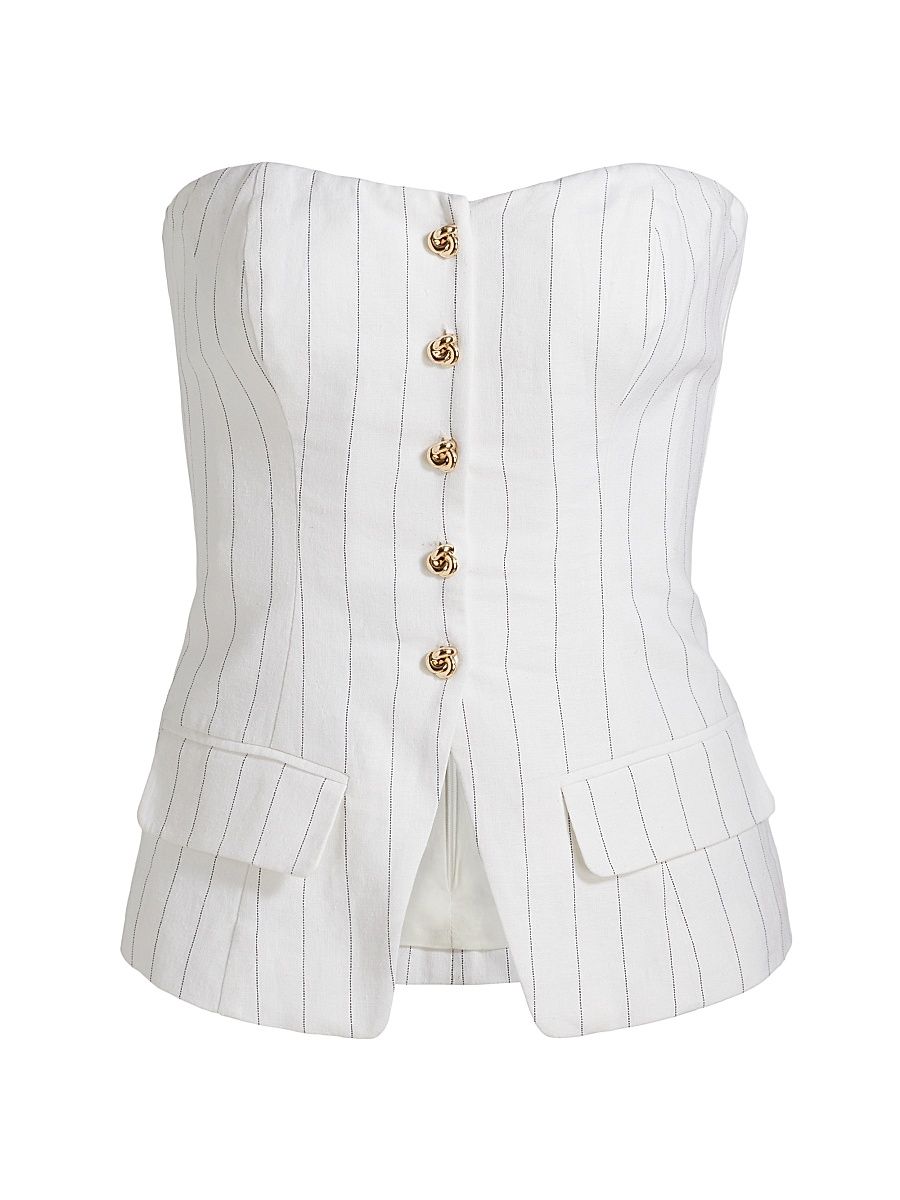 Women's Quinn Pinstripe Linen-Blend Strapless Vest - White Black Pinstripe - Size XL