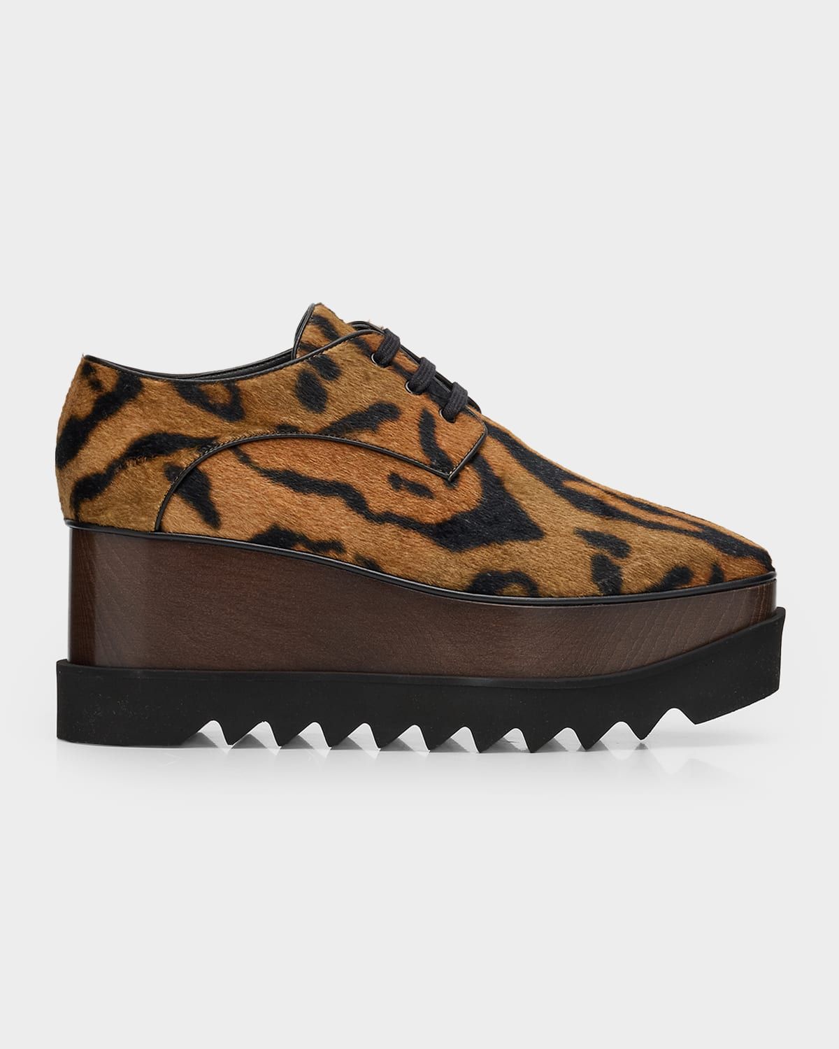 Sneak-Elyse Ocelot Velvet Toothed-Sole Platform Sneakers