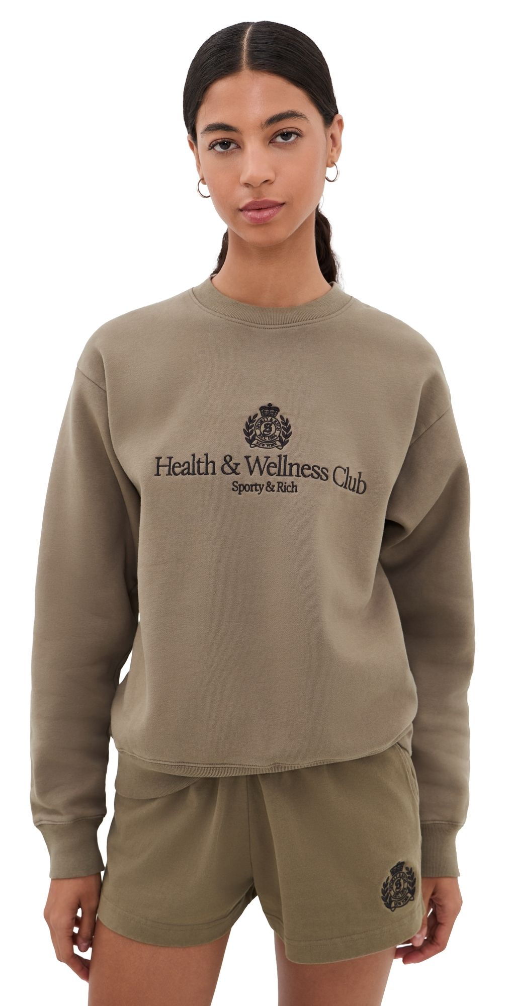 Sporty & Rich H & W Crest Embroidered Crewneck Sand M