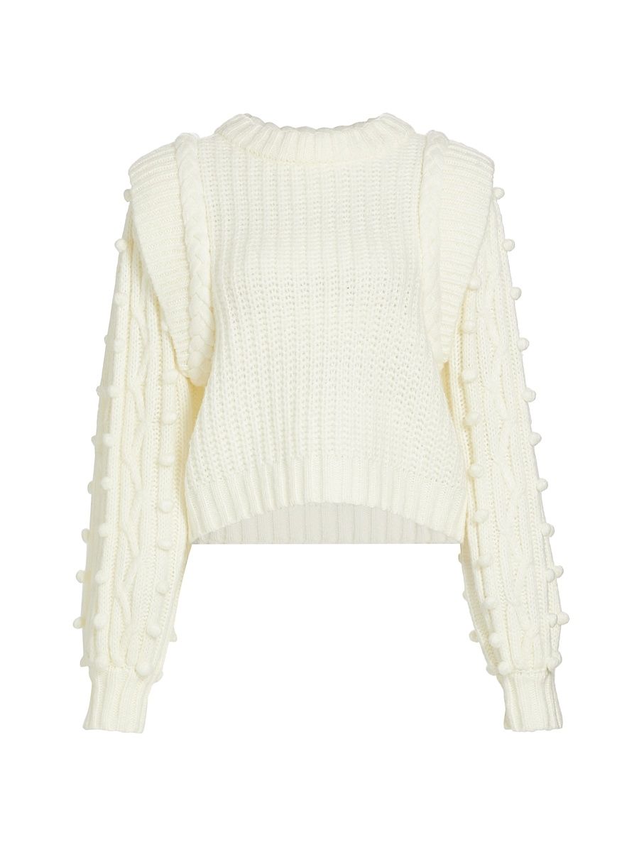Women's Shaker-Stitch Cropped Sweater - Off White - Size XL