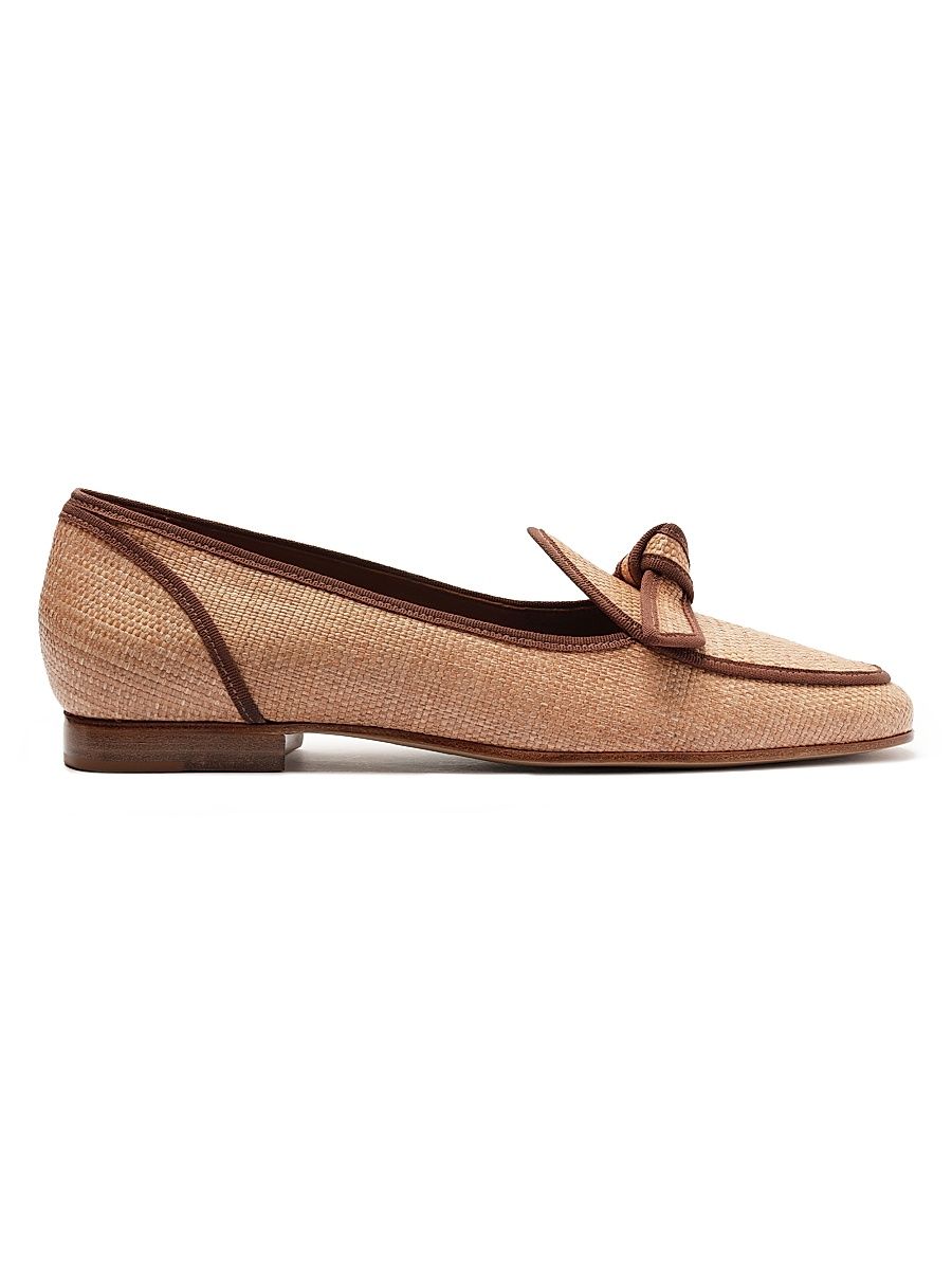 Women's Bow-Detailed Grosgrain & Raffia Loafers - Espresso - Size 9