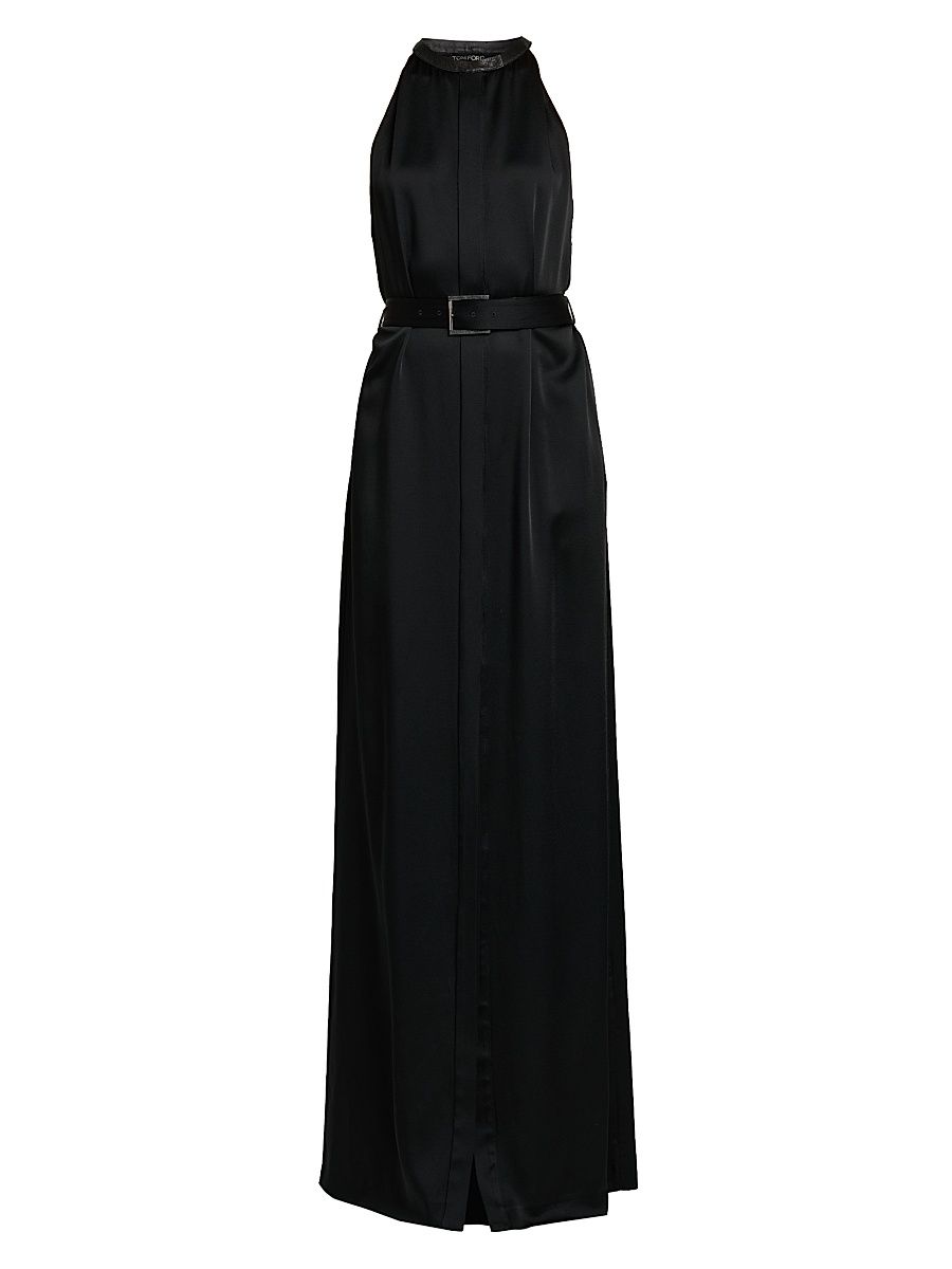 Women's Satin Belted Sleeveless Maxi Dress - Naa Black - Size 10