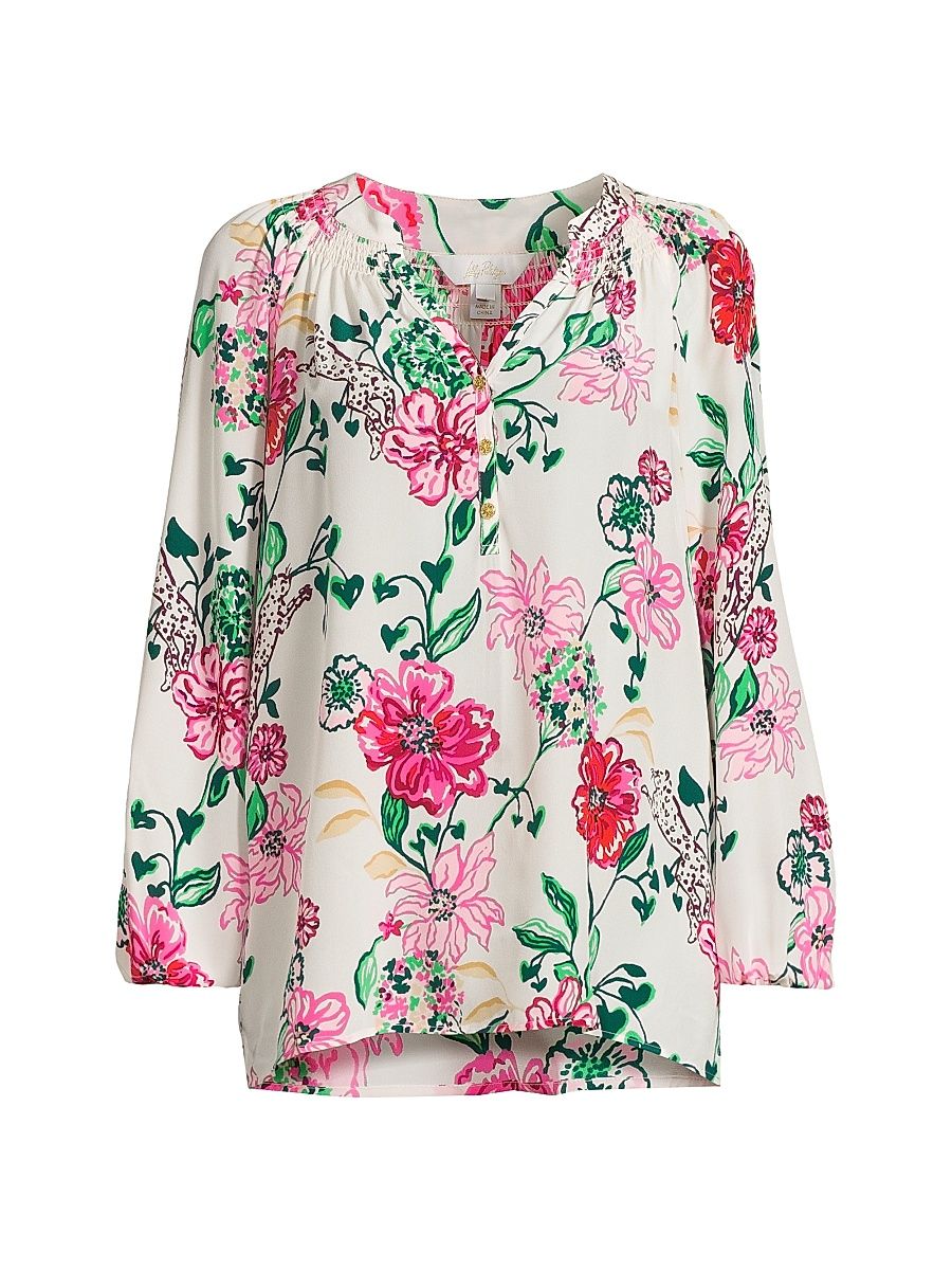 Women's Elsa Floral Silk Top - Coconut - Size Medium