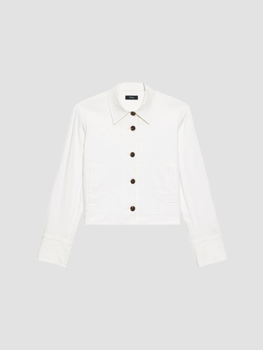 Theory Women's Cotton-Blend Boxy Shirt Jacket - White - Size Large