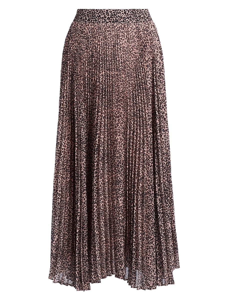 Women's Leopard-Print Pleated Midi-Skirt - Pink - Size Small