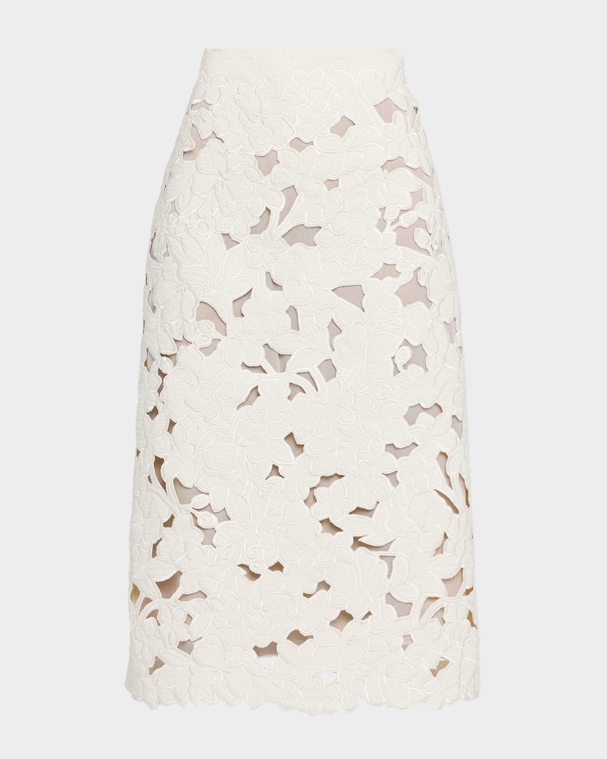 Tweed Embroidered Cutout Midi Suiting Skirt