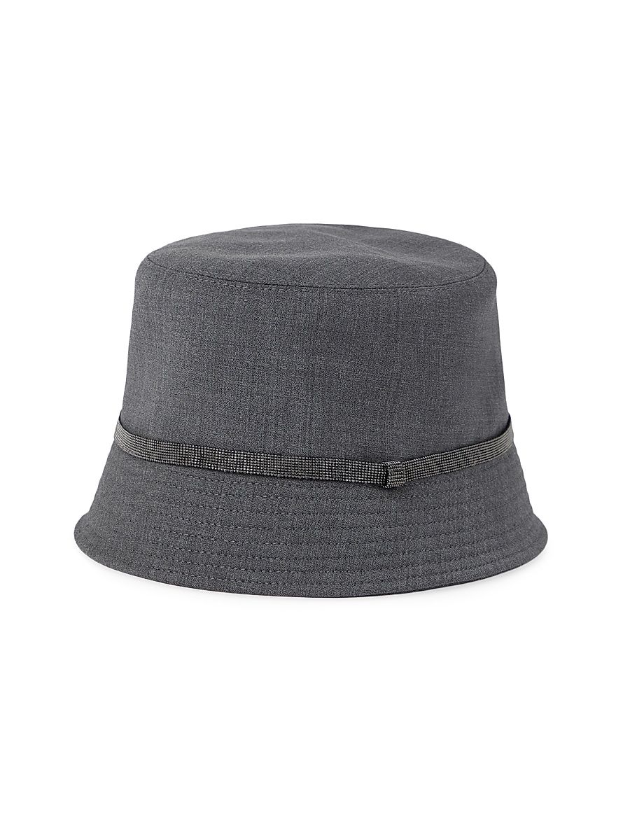 Women's Tropical Luxury Wool Bucket Hat with Shiny Band - Dark Grey - Size Small