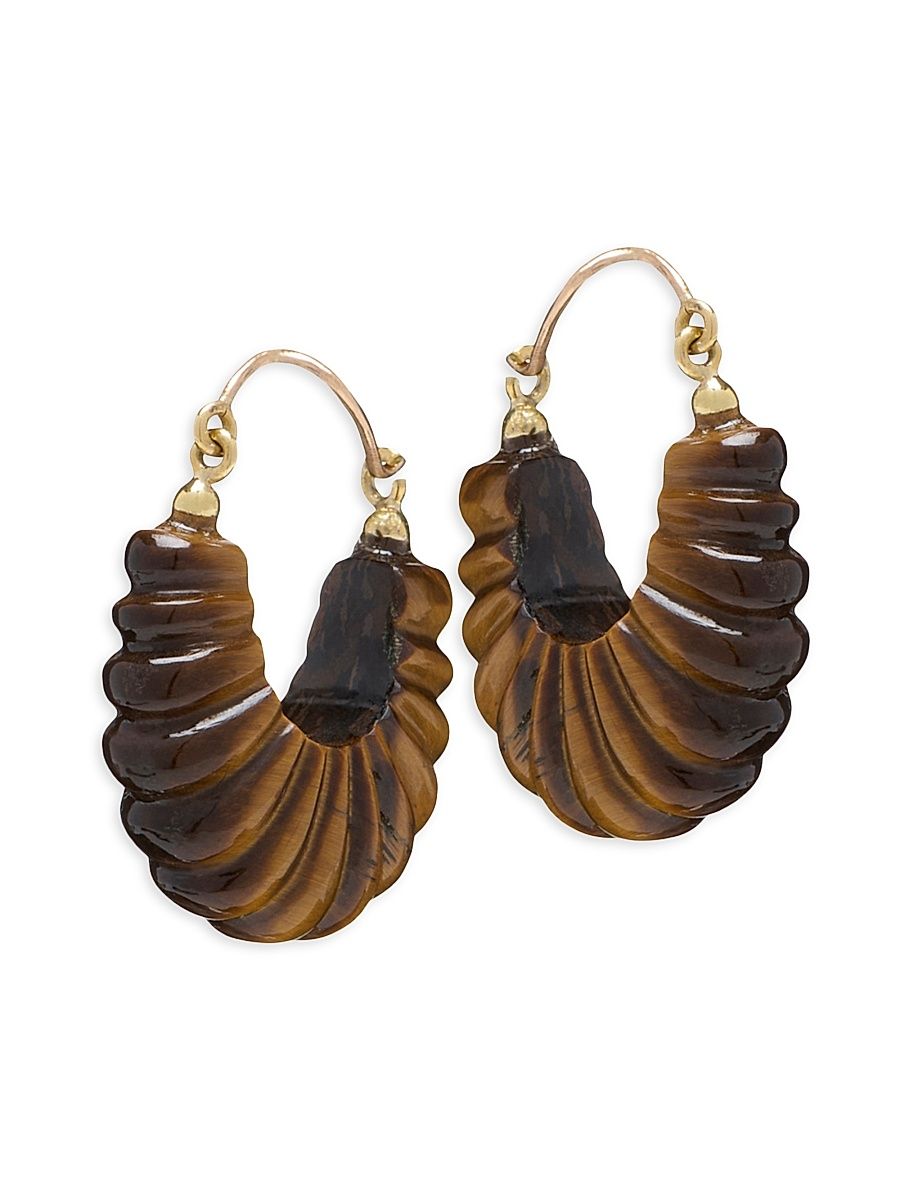 Women's Zora Goldtone & Tiger's Eye Hoop Earrings - Tigers Eye