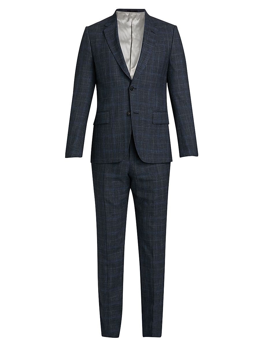Men's Soho-Fit Tailored Wool-Silk-Linen Suit - Navy - Size 46