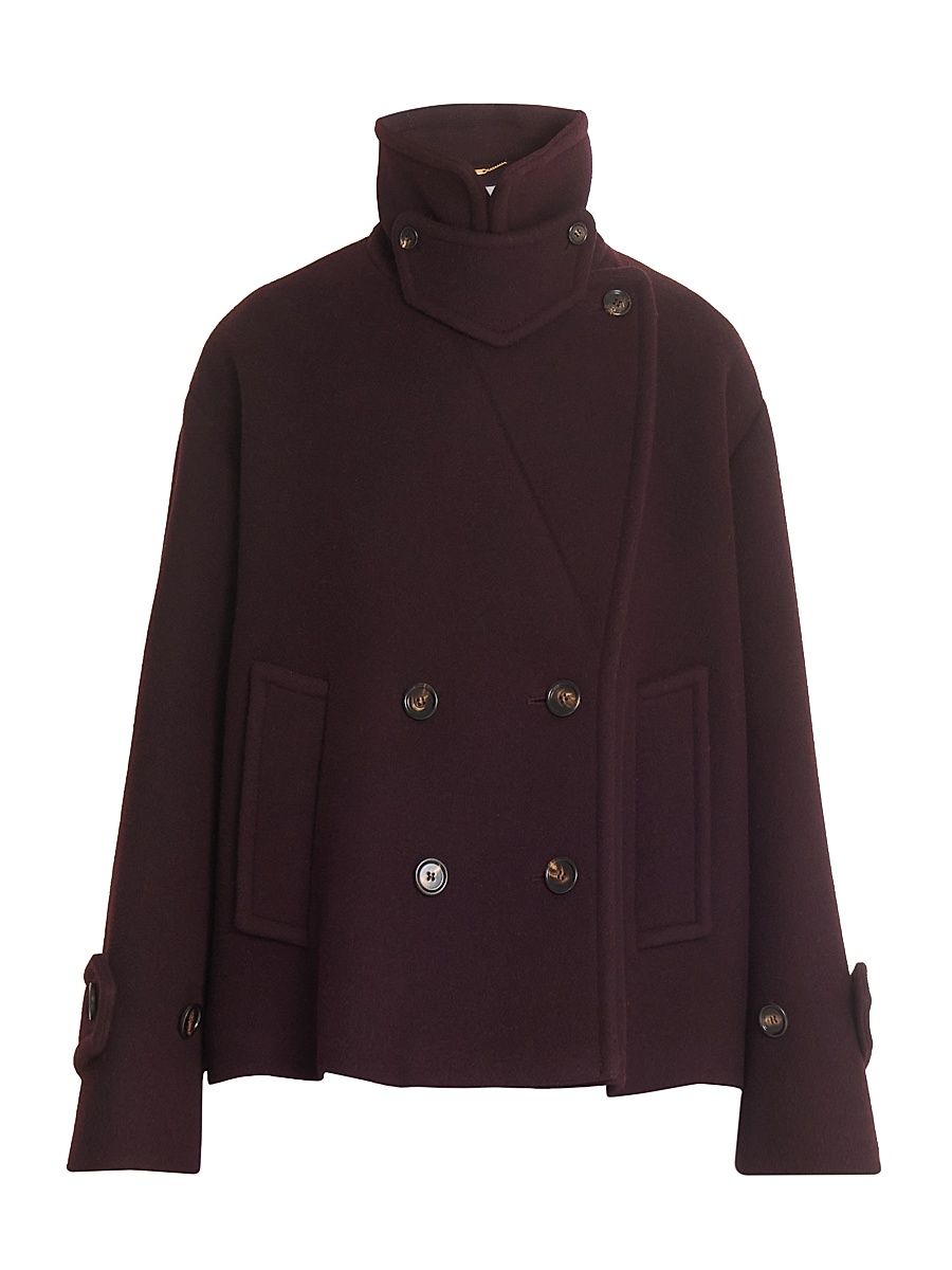 Women's Double-Breasted Wool-Blend Coat - Deep Purple - Size 8
